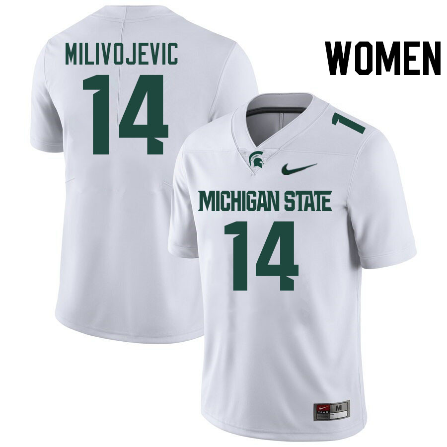 Women #14 Alessio Milivojevic Michigan State Spartans College Football Jersesys Stitched-White